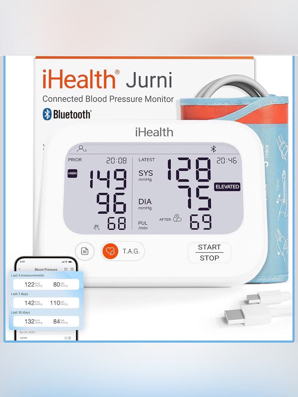 Smart Blood Pressure Monitor for Home Use, Rechargeable, App-Enabled, NEW